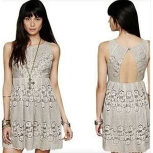 Free People Rocco Lace Overlay Open Back Fit and Flare Stone Color Dress Size 2